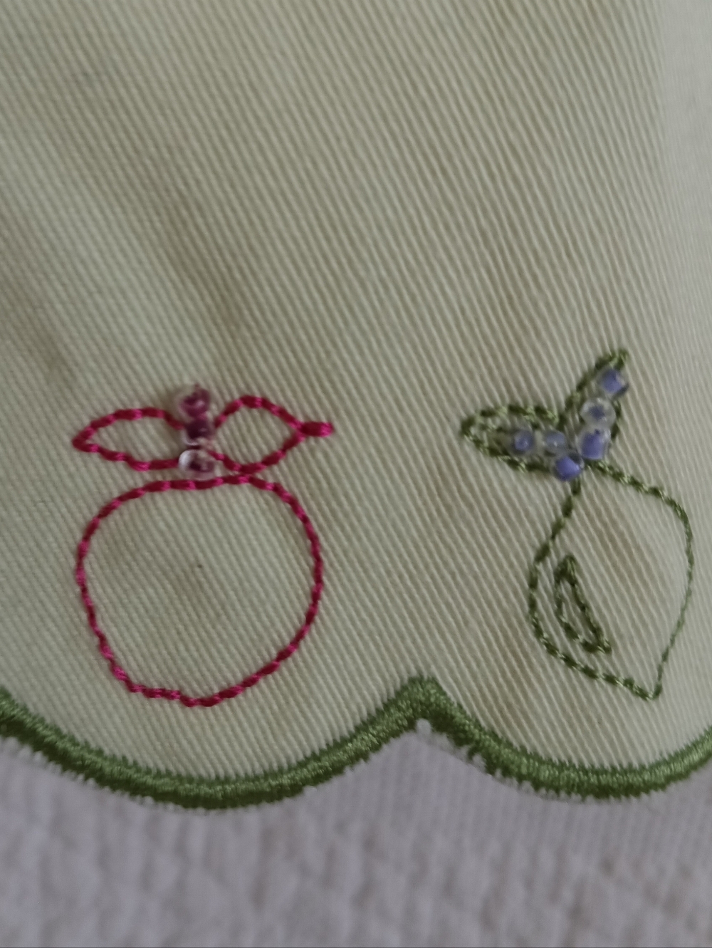Christopher & Banks Lime Green Fruit Chinos Embroidered Cropped retro Summer Bbq - Picture 7 of 12
